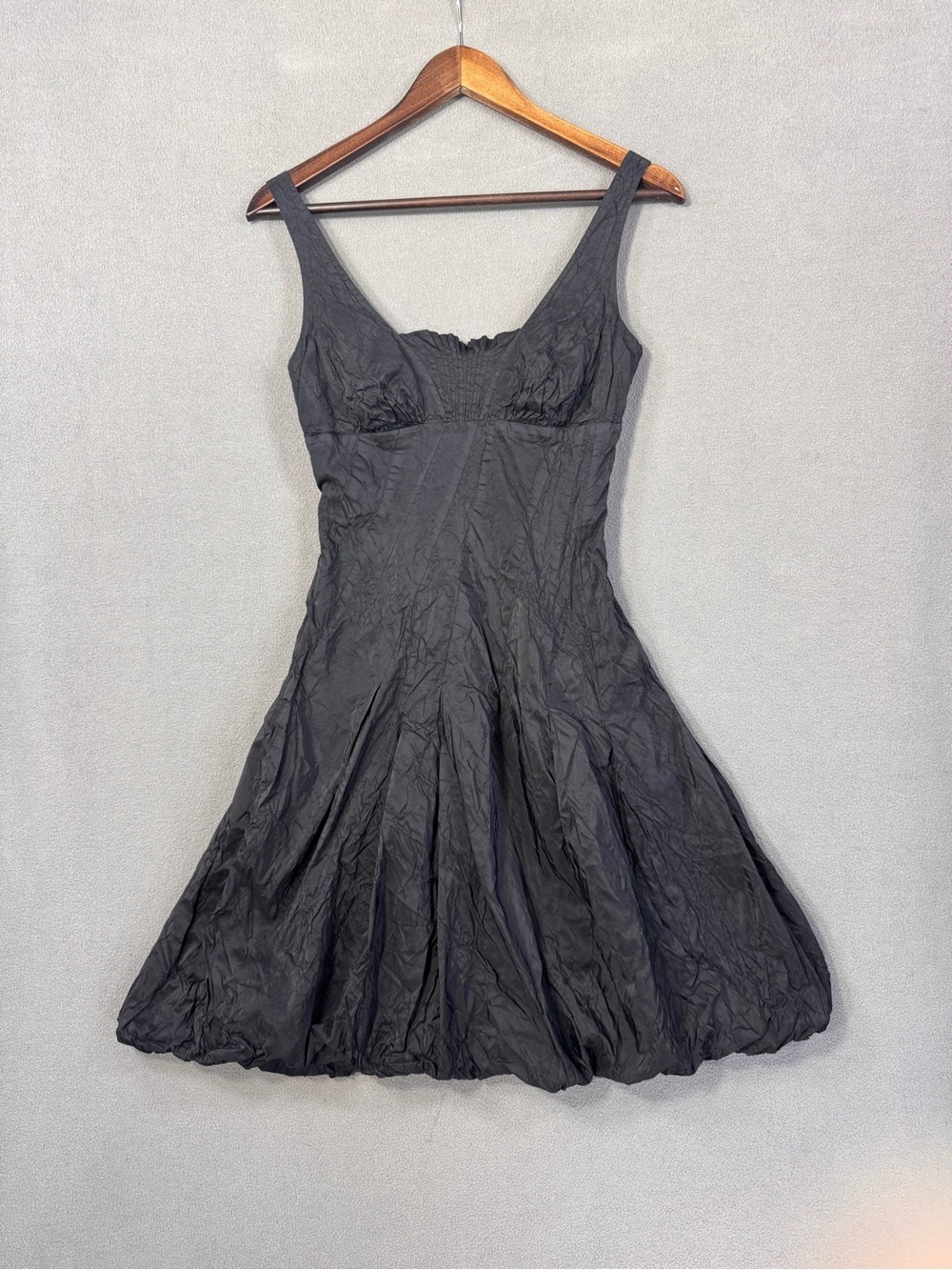 Vintage Y2K Rebecca Taylor 100% Silk Black Bubble Hem Wrinkle Effect Dress, 0